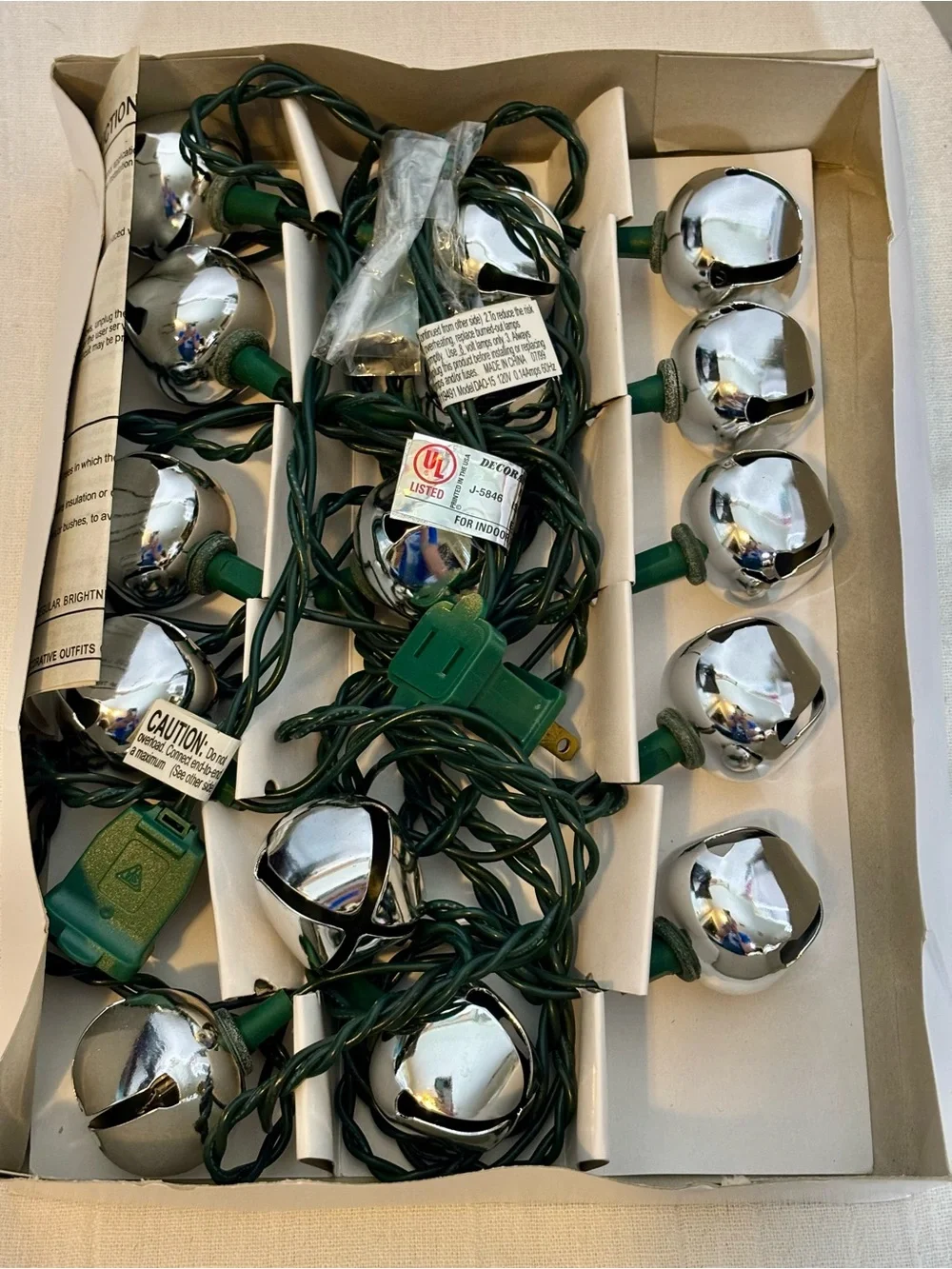 Vintage Pottery Barn Silver Jingle Bell String Lights-Holiday Christmas